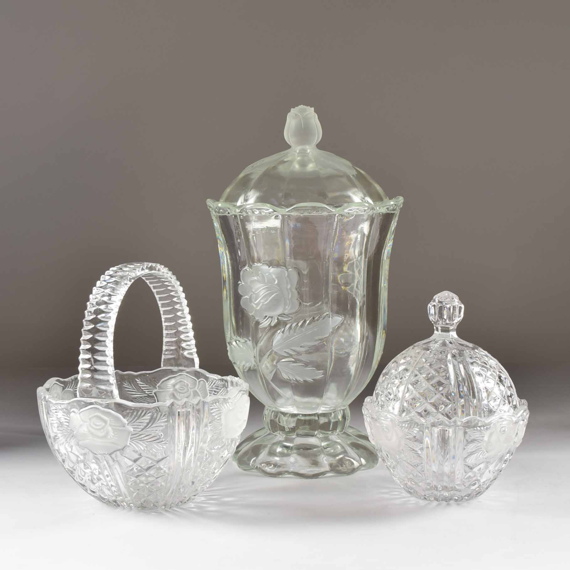 Trio of Rose Theme Glass Servers