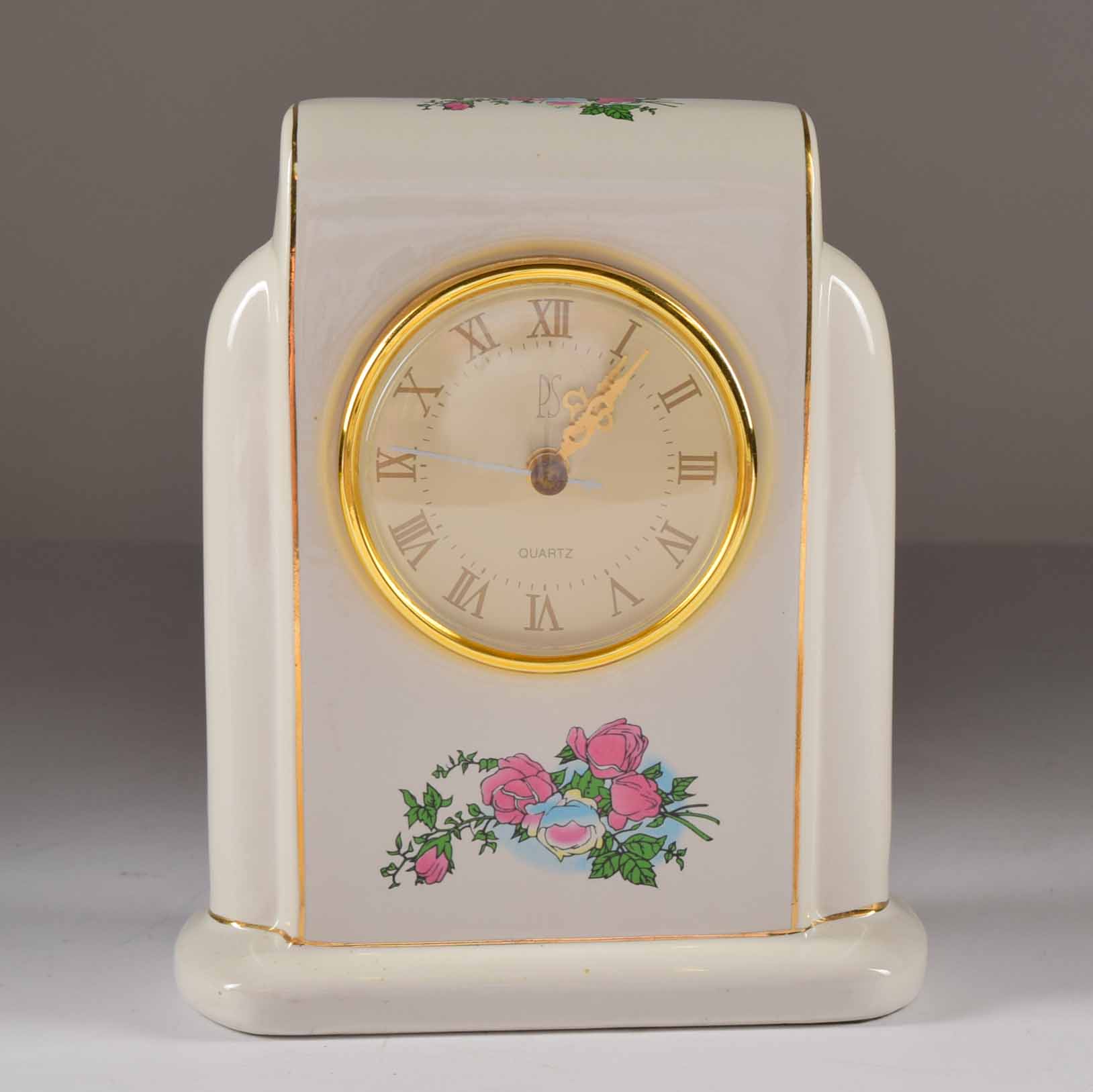Rose Detailed Shelf Clocks and Trinket Box
