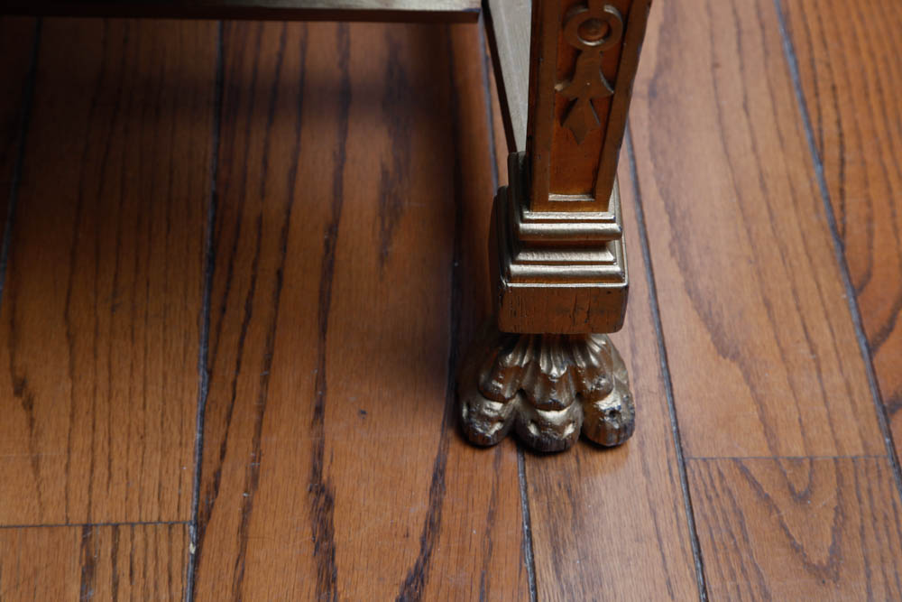 Gold Tone Wooden Chair With Purple Velveteen Upholstery