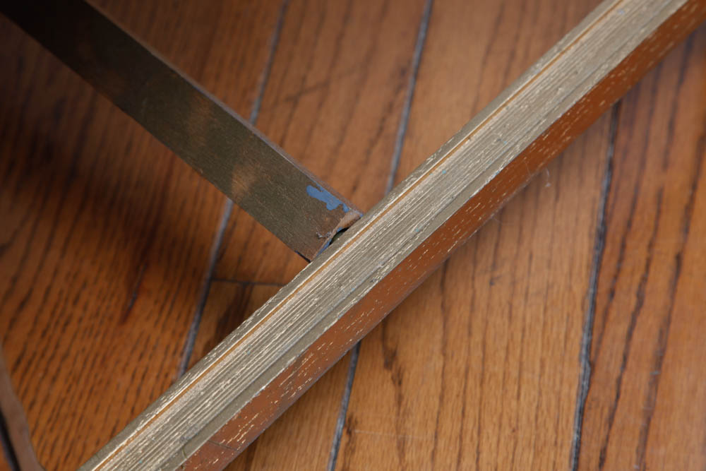 Gold Tone Wooden Chair With Purple Velveteen Upholstery