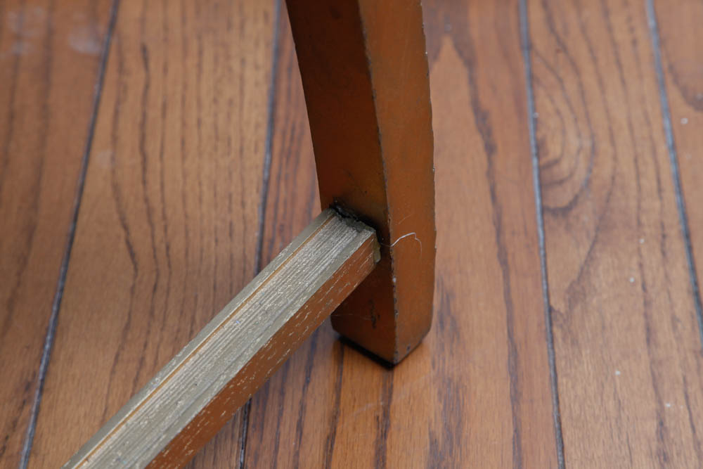 Gold Tone Wooden Chair With Purple Velveteen Upholstery