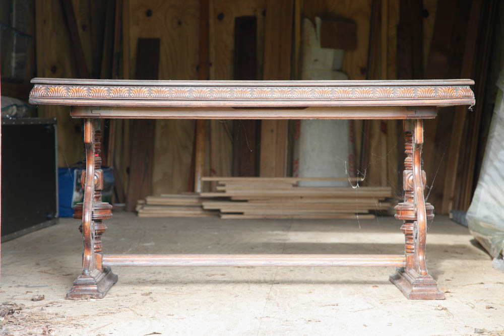 Revival Style Walnut Trestle Table