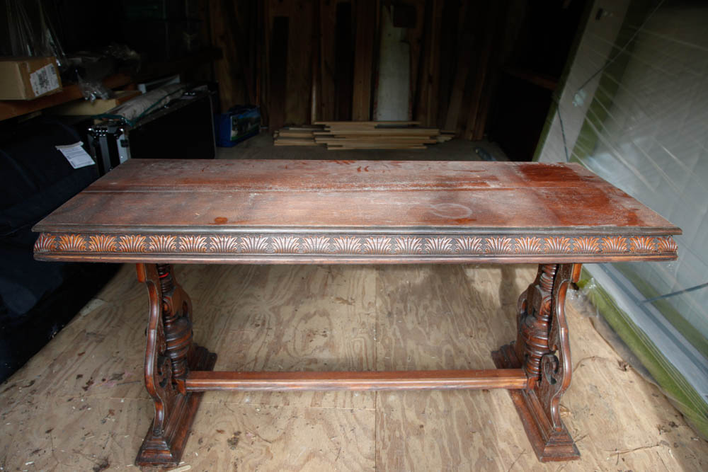 Revival Style Walnut Trestle Table
