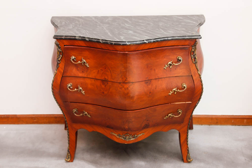 Louis XV Style Walnut Bombe Commode