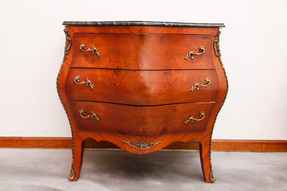 Louis XV Style Walnut Bombe Commode