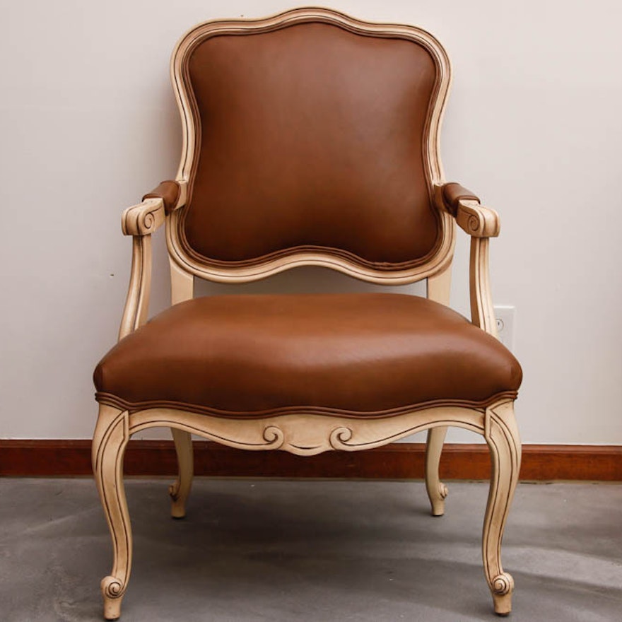 Tan Leather and Wood Armchair