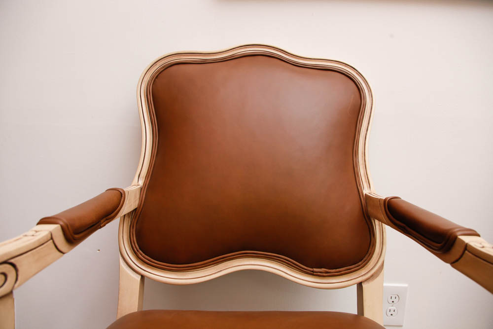 Tan Leather and Wood Armchair