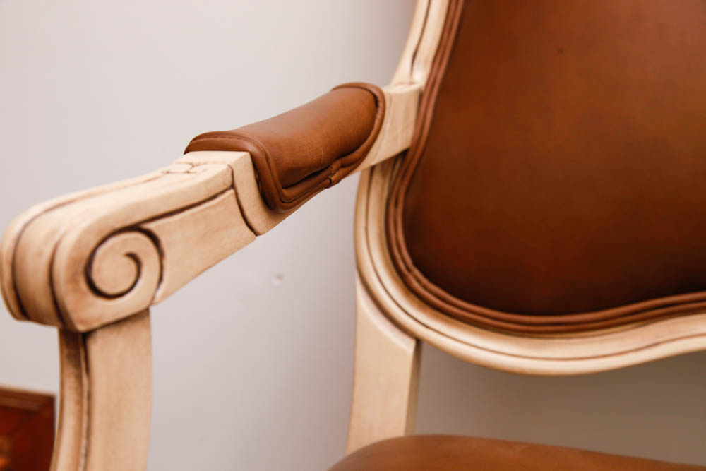 Tan Leather and Wood Armchair