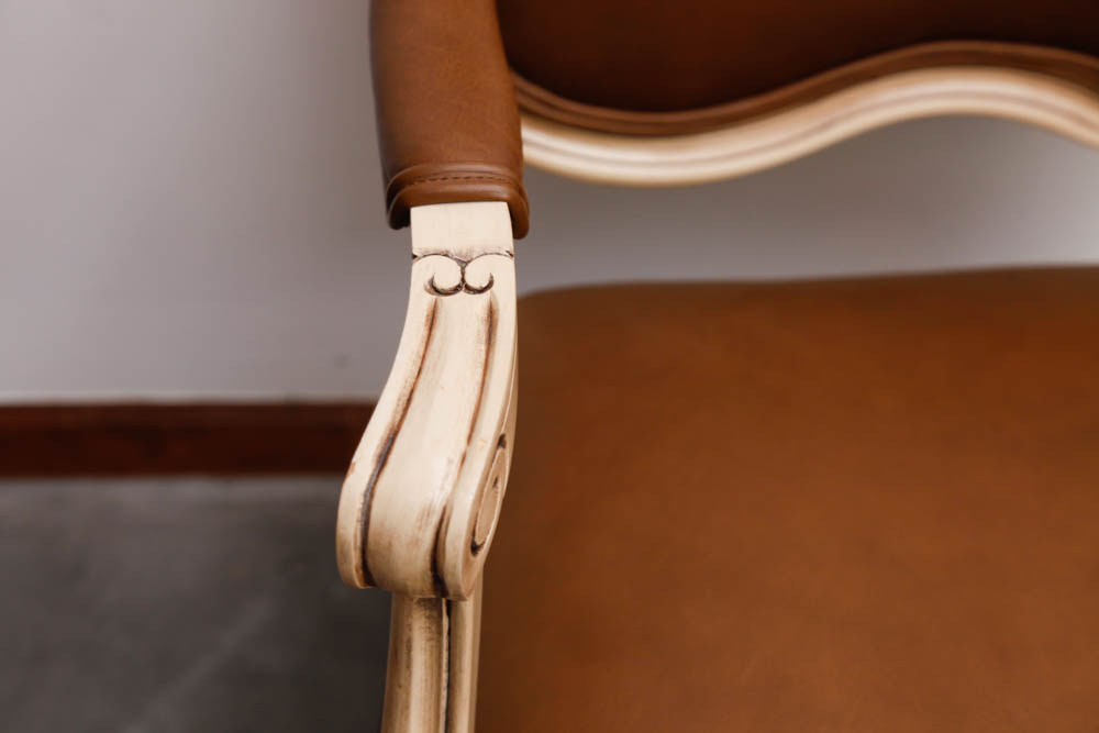 Tan Leather and Wood Armchair