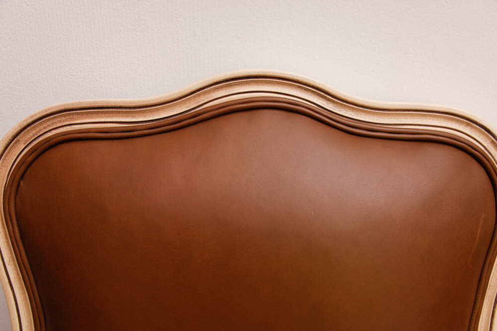 Tan Leather and Wood Armchair