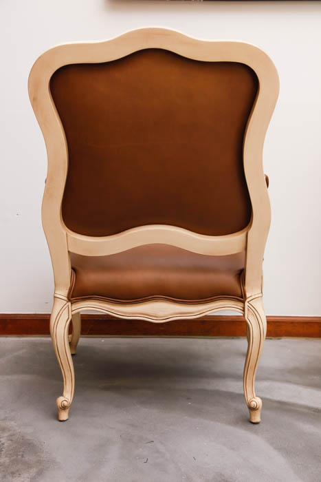 Tan Leather and Wood Armchair