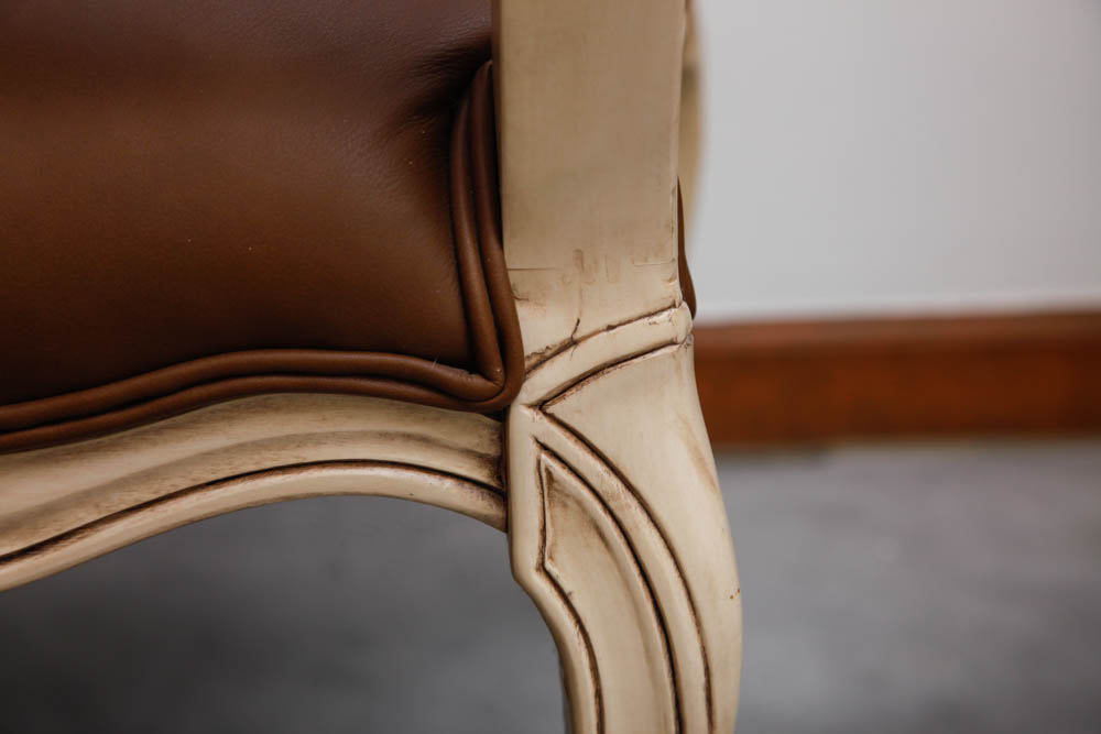 Tan Leather and Wood Armchair