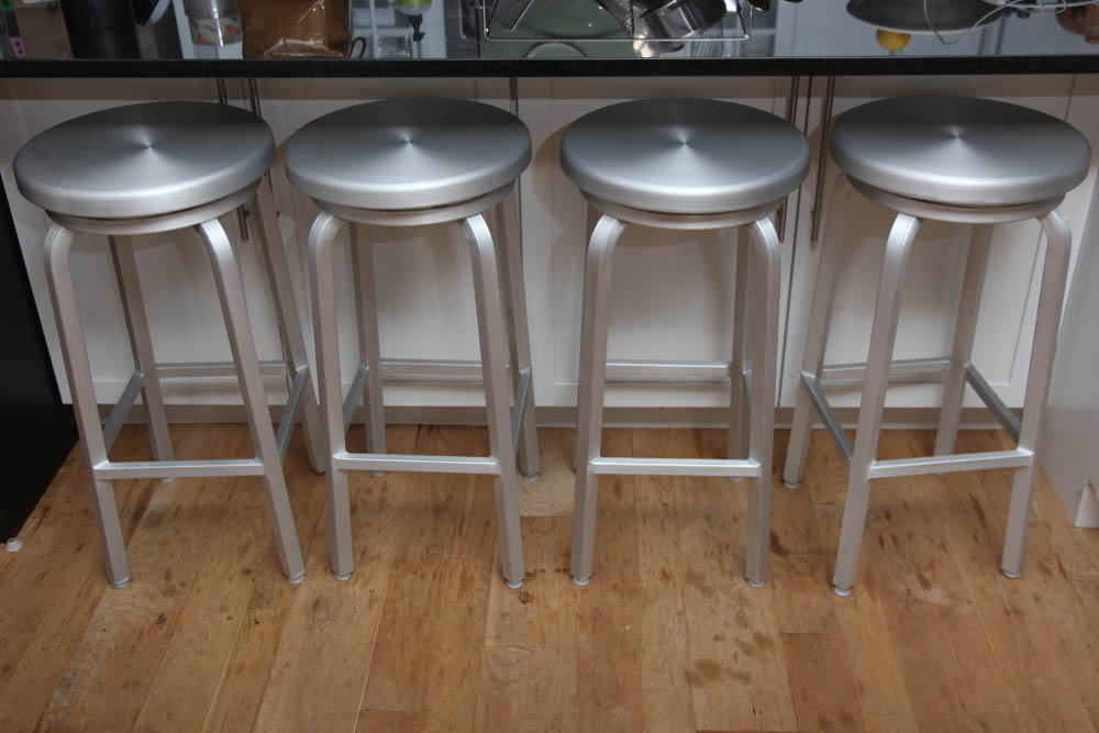 Set of Silver Tone Bar Stools