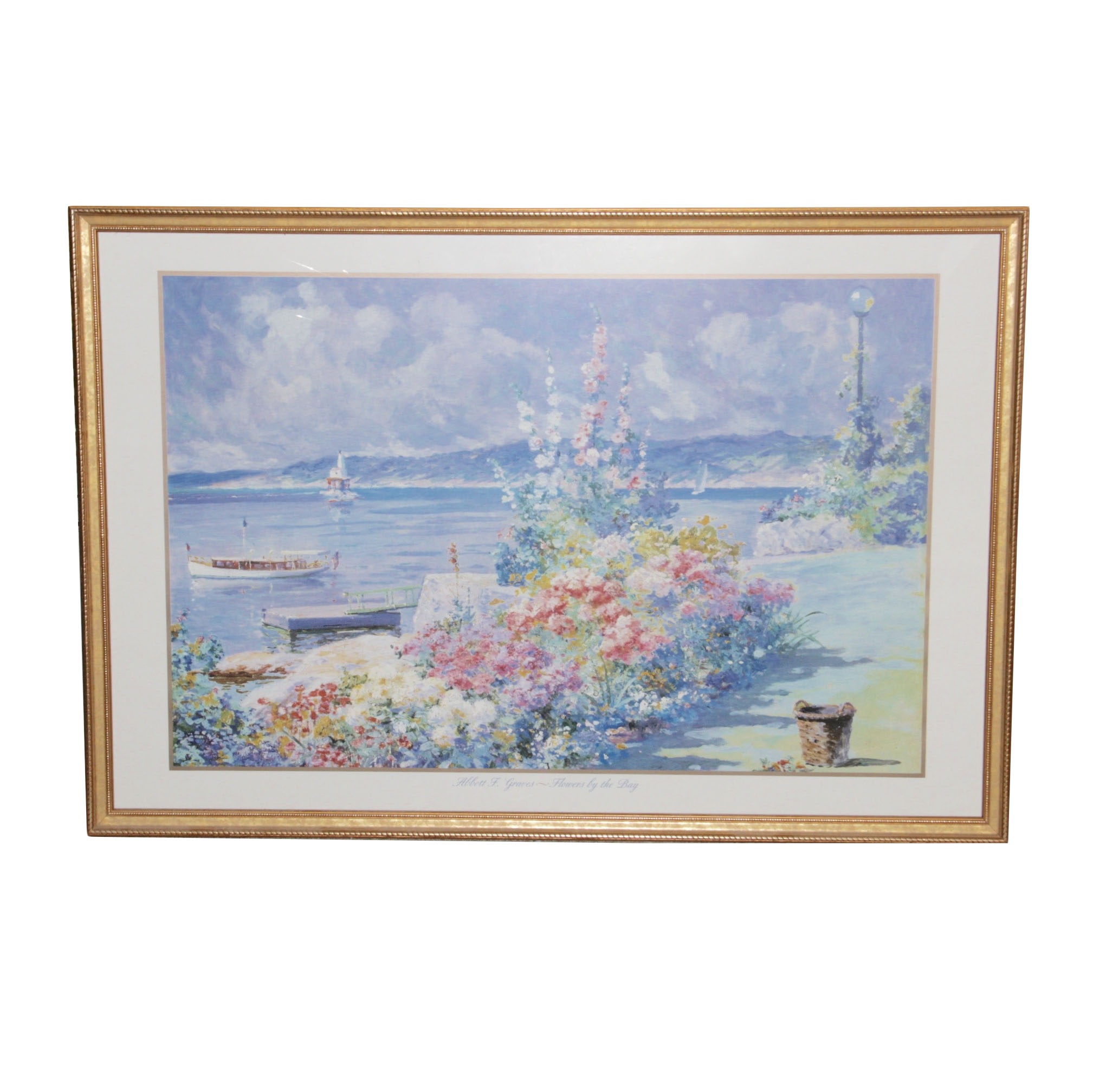 Albert F. Graves "Flowers by the Bay" Photo Offset Lithograph