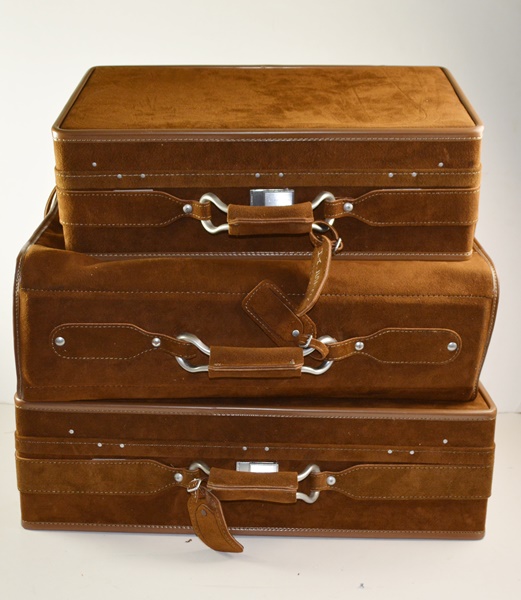 Three Piece Halston Brown Suede Luggage Set For Hartmann Luggage
