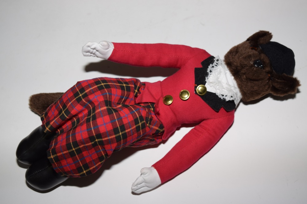 Pair of Fox Hunting Themed Stuffed Mantel Foxes and Place Mats