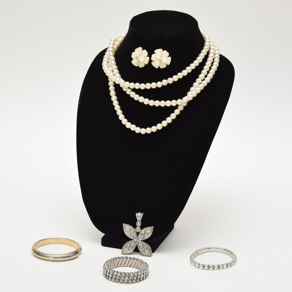 Rhinestone and Faux Pearl Jewelry