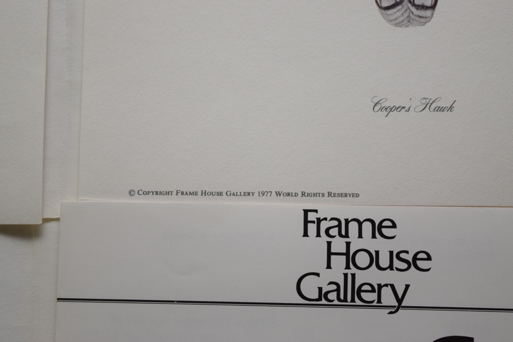 Pair of Ray Harm Signed Cooper's Hawk Offset Lithographs and 1977 Gallery Ephemera