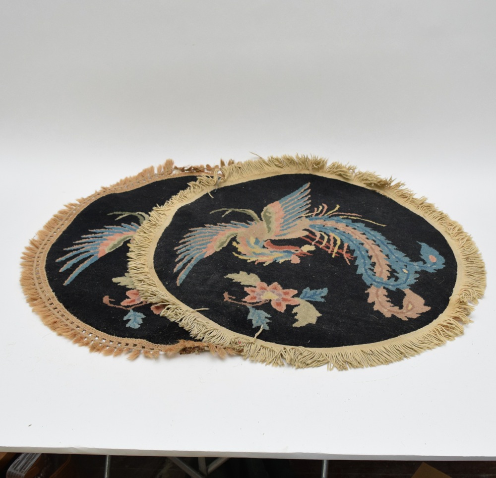 Antique Peacock Themed Handwoven Accent Rugs
