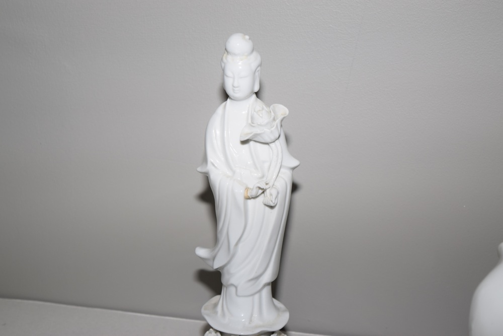 Asian Inspired Ivory Tone Porcelain Musician on Ox and Geisha Figurine
