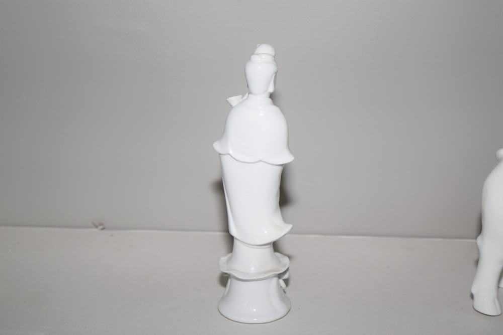 Asian Inspired Ivory Tone Porcelain Musician on Ox and Geisha Figurine