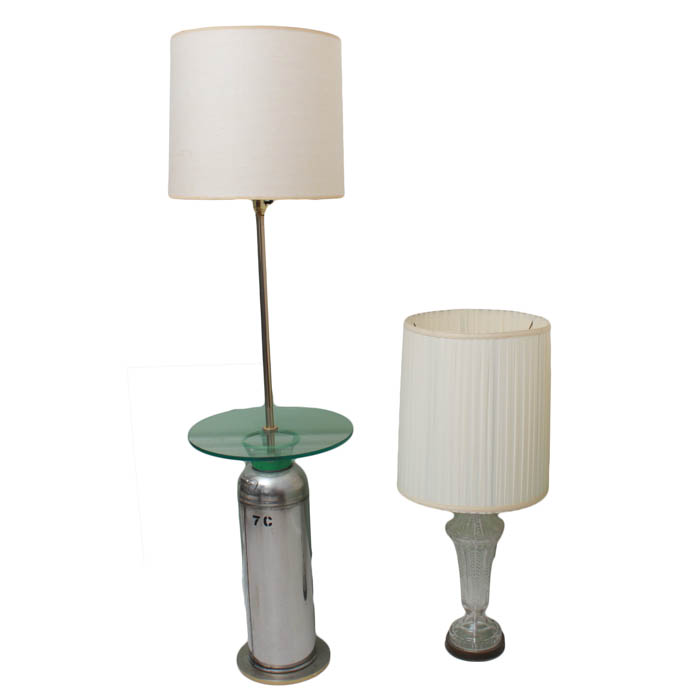 Repurposed Fire Extinguisher Lamp and Glass Table Lamp