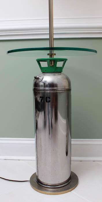 Repurposed Fire Extinguisher Lamp and Glass Table Lamp