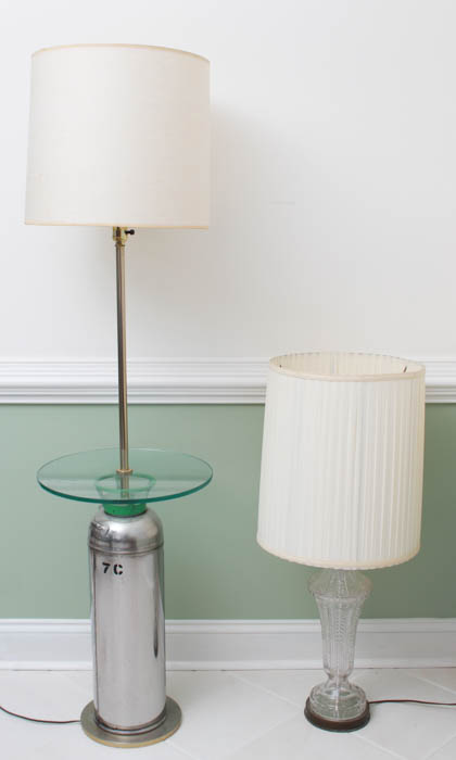 Repurposed Fire Extinguisher Lamp and Glass Table Lamp