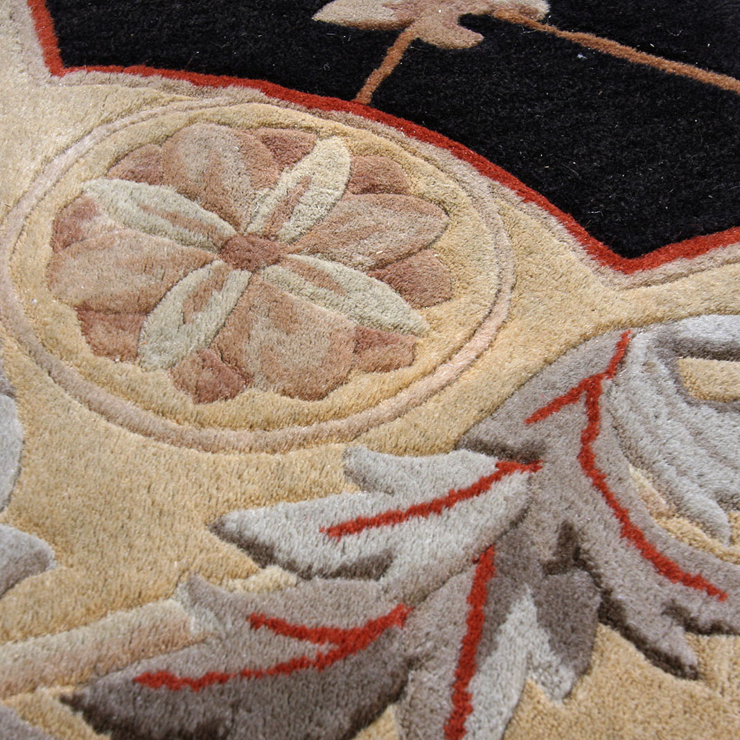 Black Fleur De Lis Classical Style Accent Rug