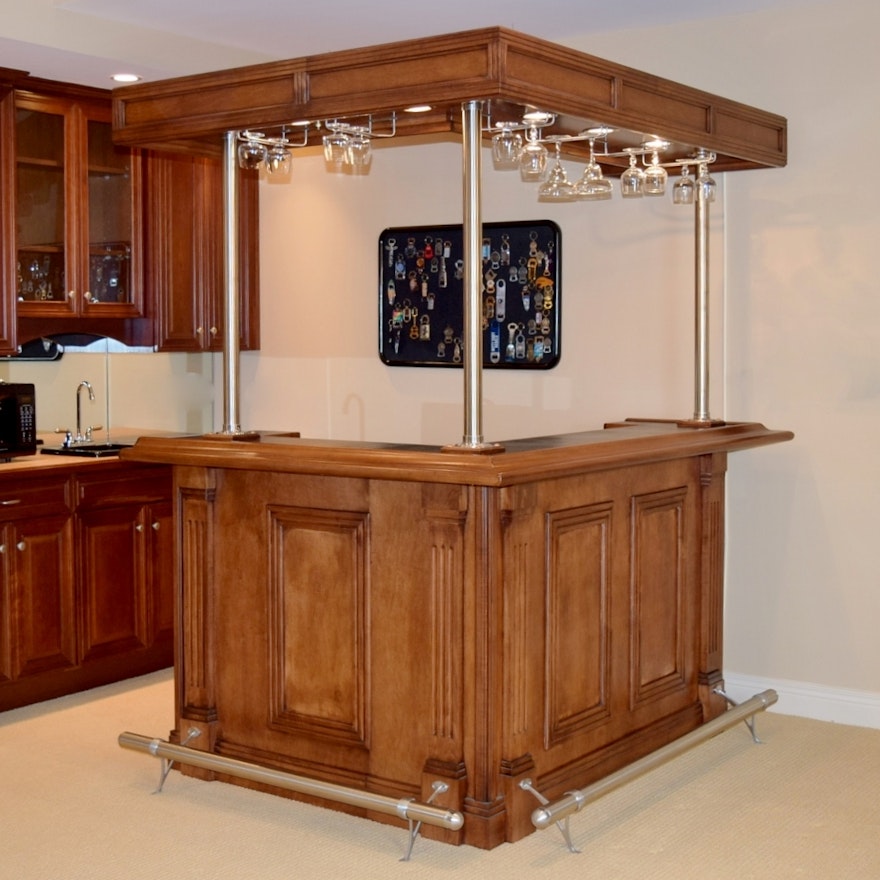 Indoor L-Shaped Bar Unit with Lighted Canopy