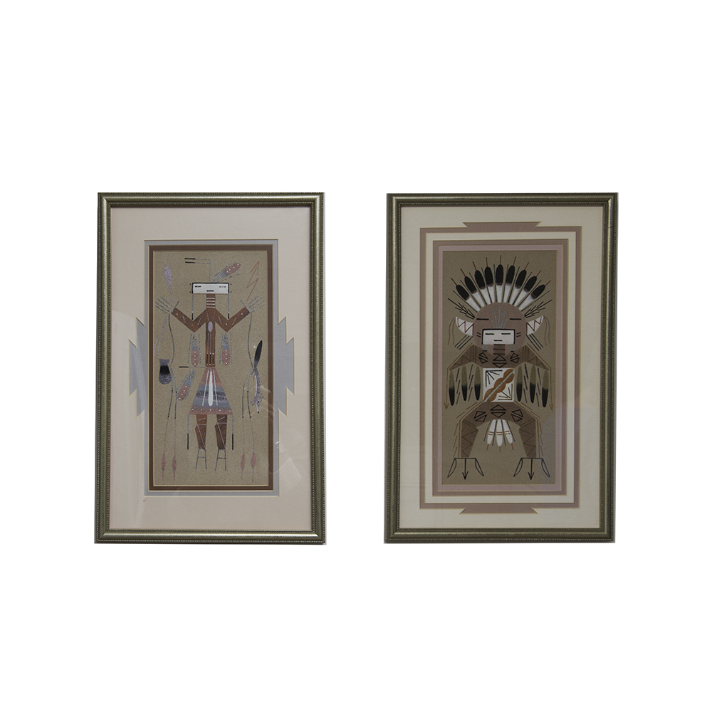 Pair of Native American Figural Sand Paintings