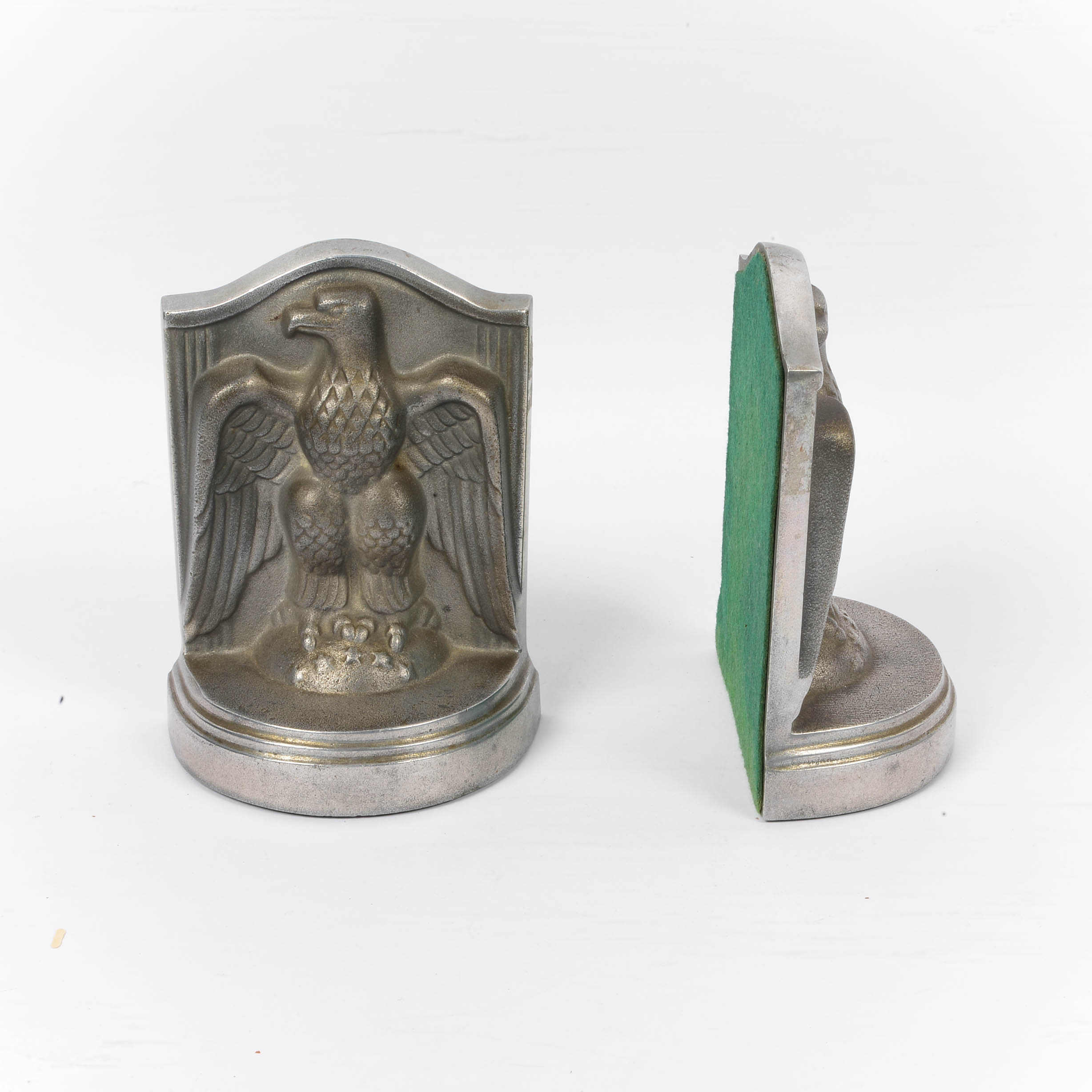 Cast Solid Aluminum Bookends with Bas Relief Eagle (1900-1930's. )