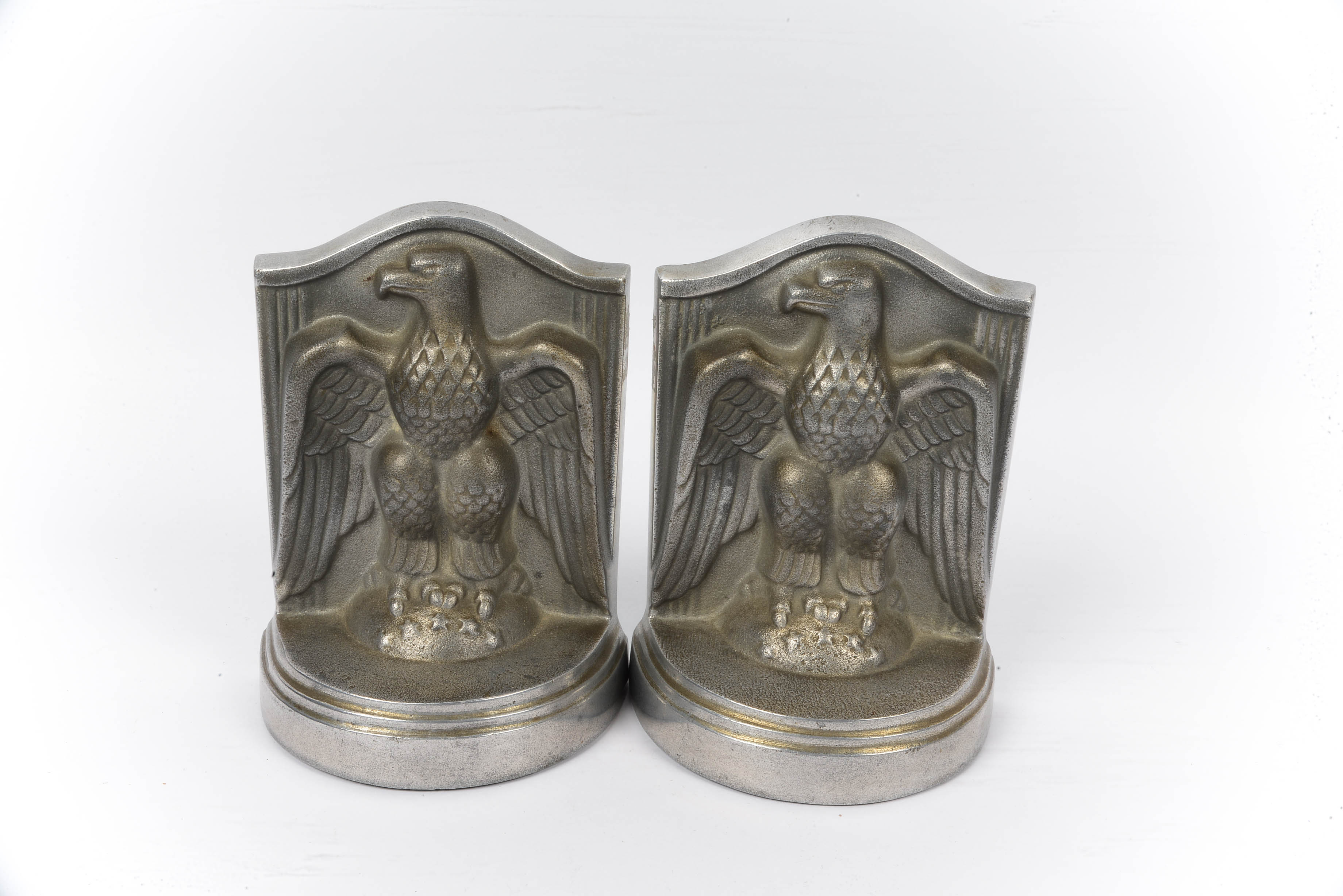 Cast Solid Aluminum Bookends with Bas Relief Eagle (1900-1930's. )