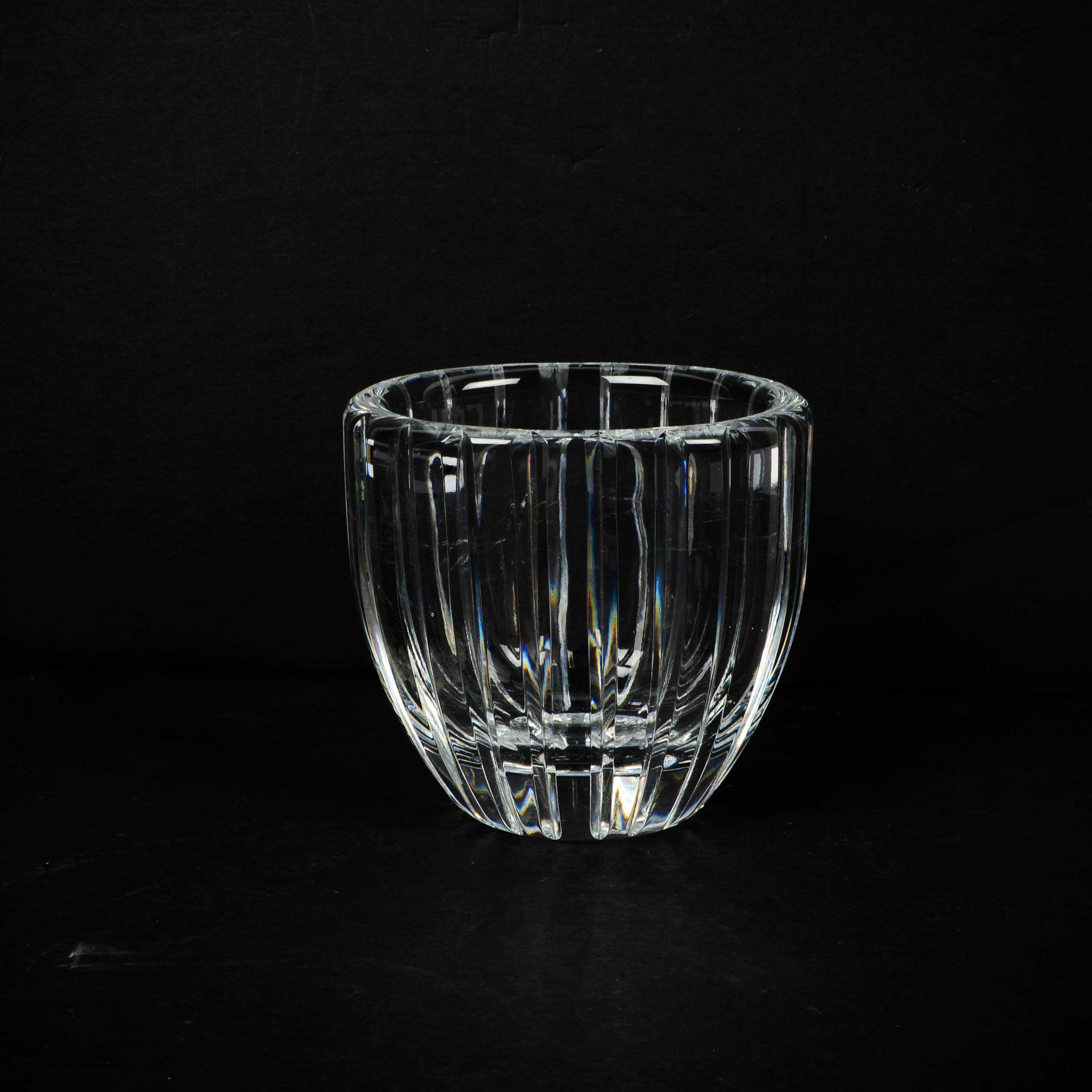 Orrefors Swedish Crystal Vertical Cut Vase, Signed