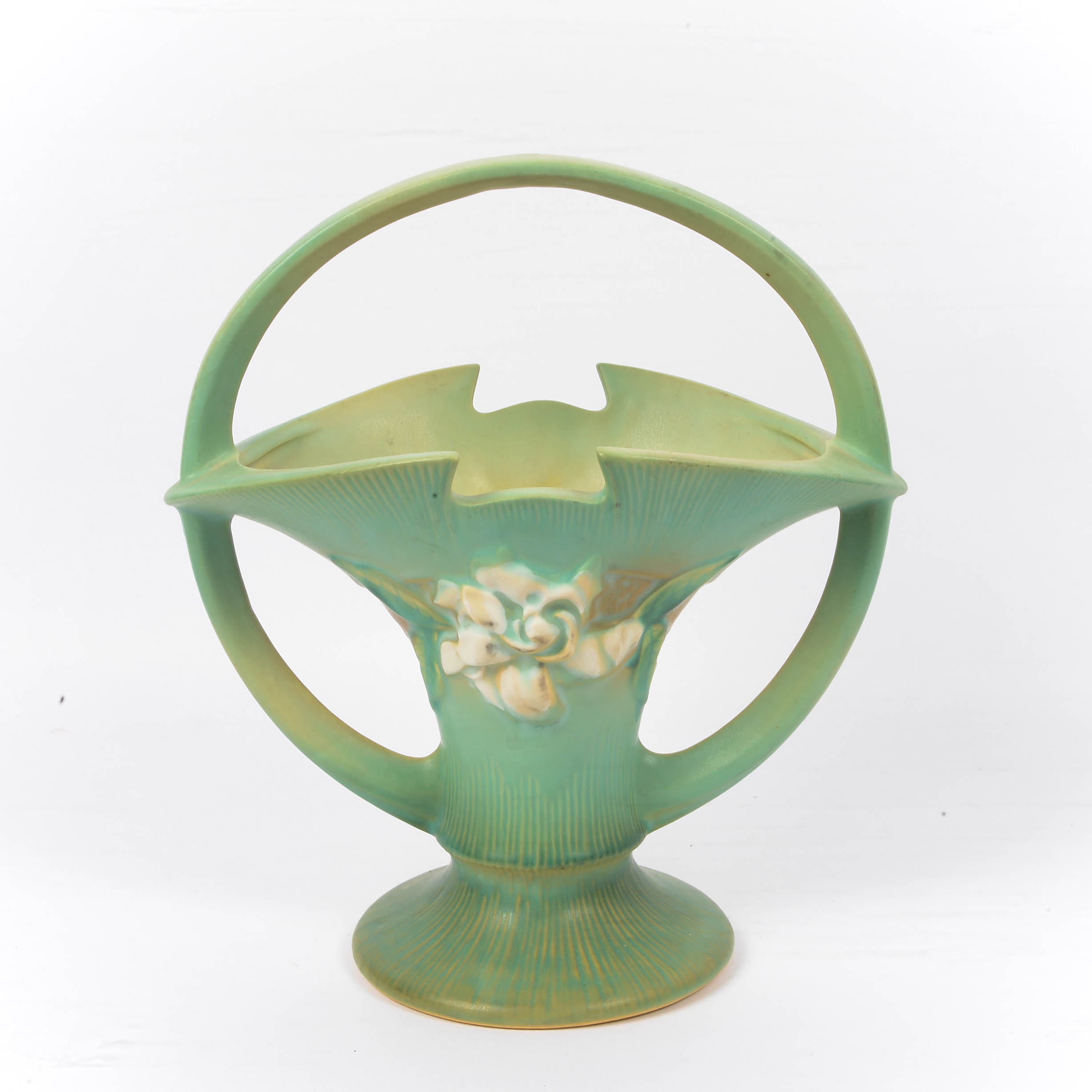 1950 Roseville Pottery Gardenia - Basket Planter in Blue