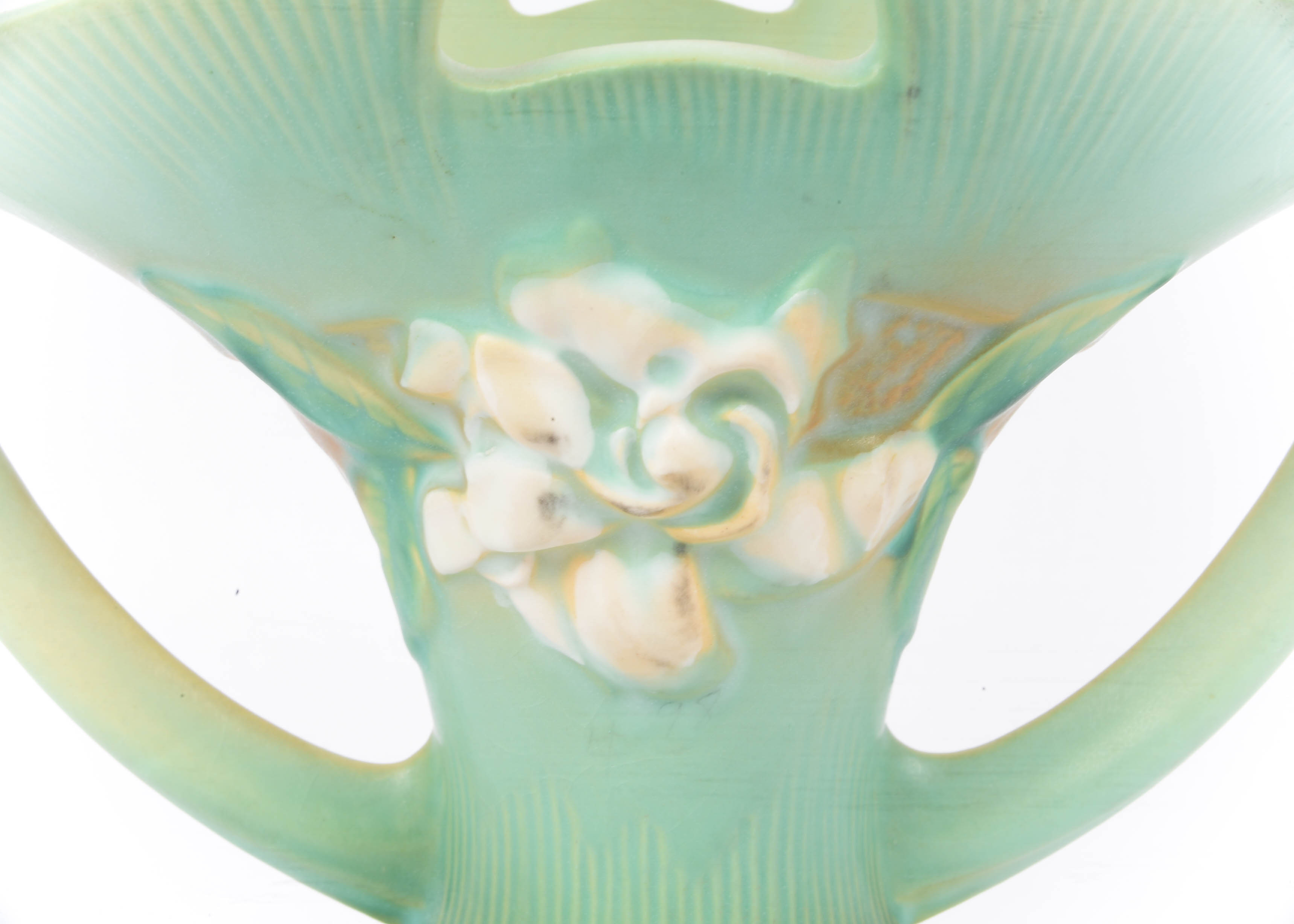 1950 Roseville Pottery Gardenia - Basket Planter in Blue