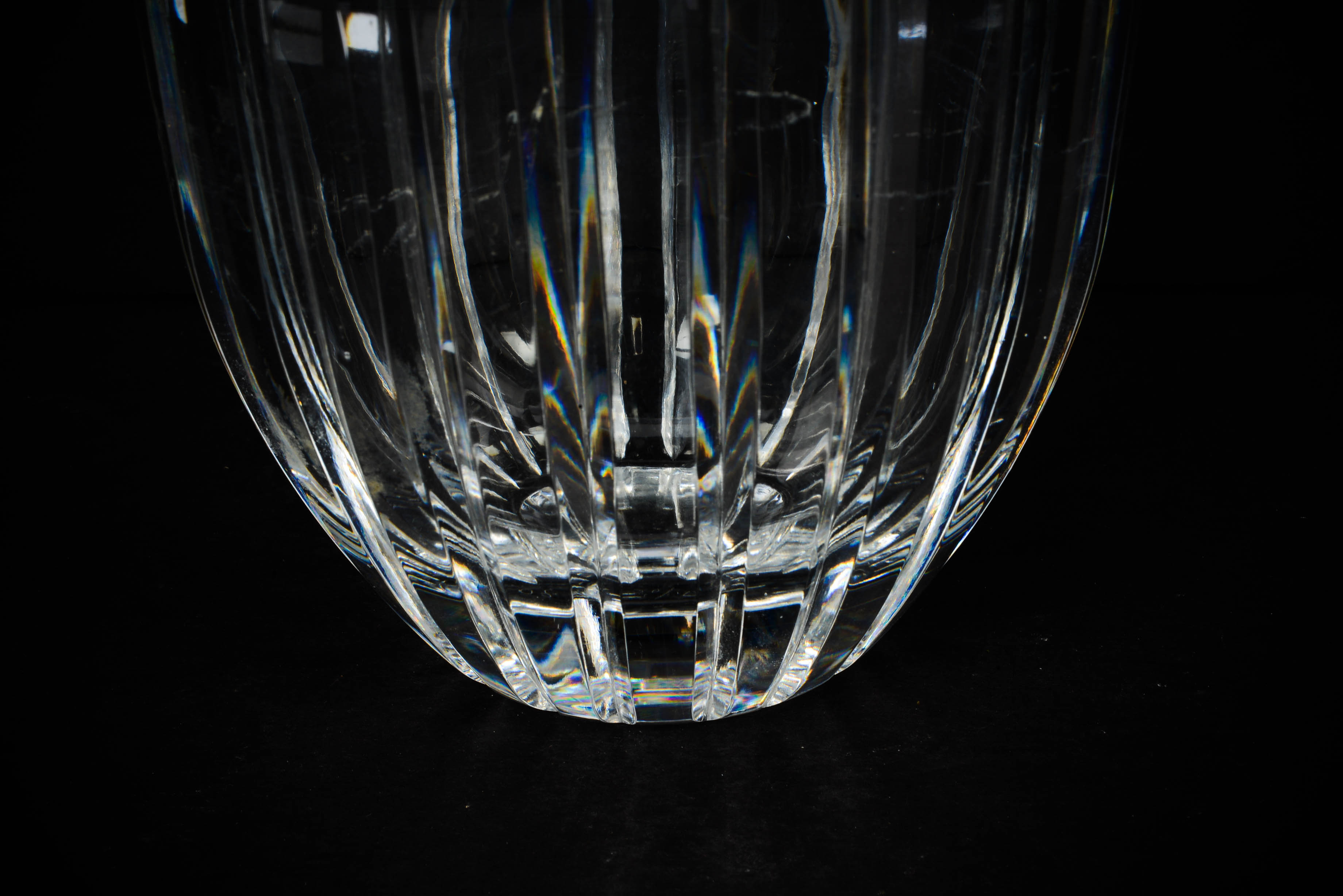 Orrefors Swedish Crystal Vertical Cut Vase, Signed