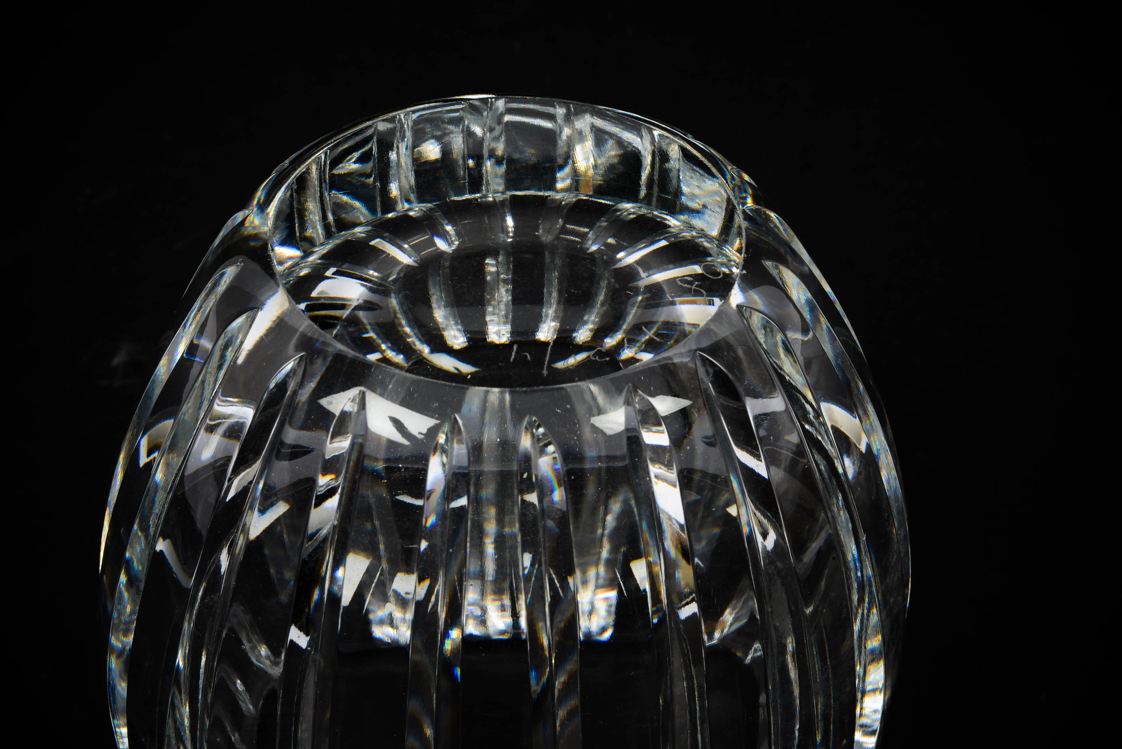 Orrefors Swedish Crystal Vertical Cut Vase, Signed