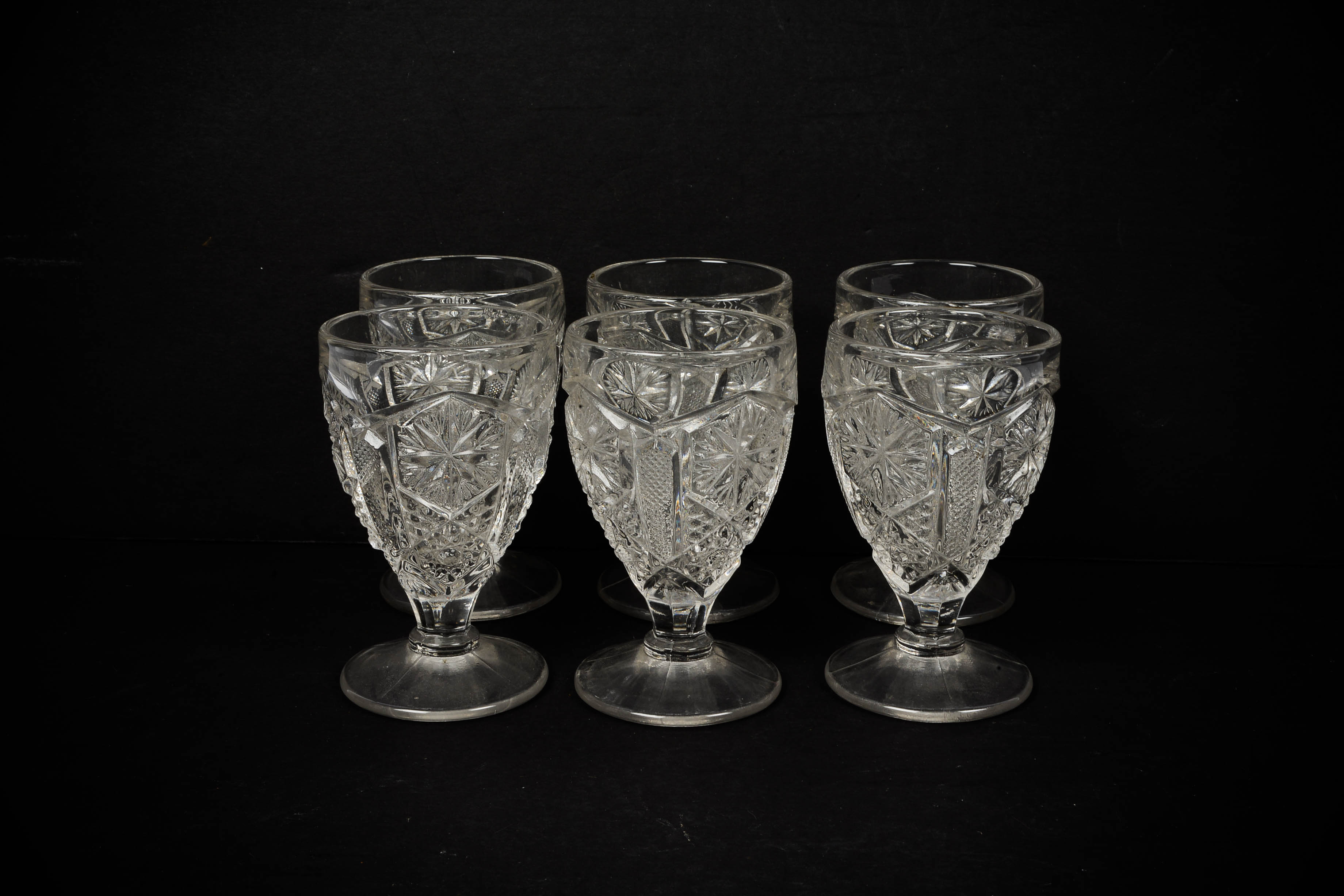 EAPG Group - Hand Cut Pitcher and Six Cordial Glasses
