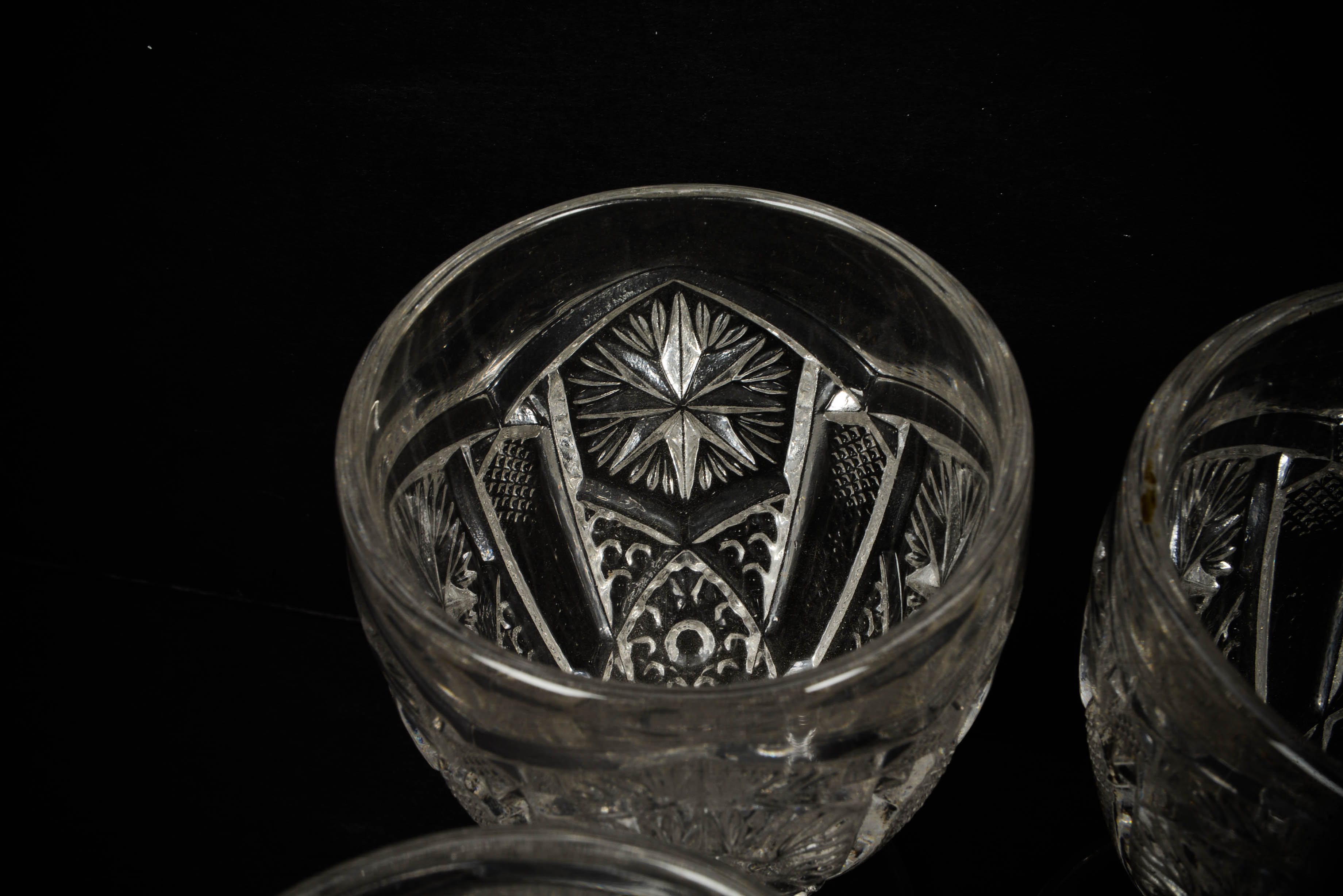 EAPG Group - Hand Cut Pitcher and Six Cordial Glasses