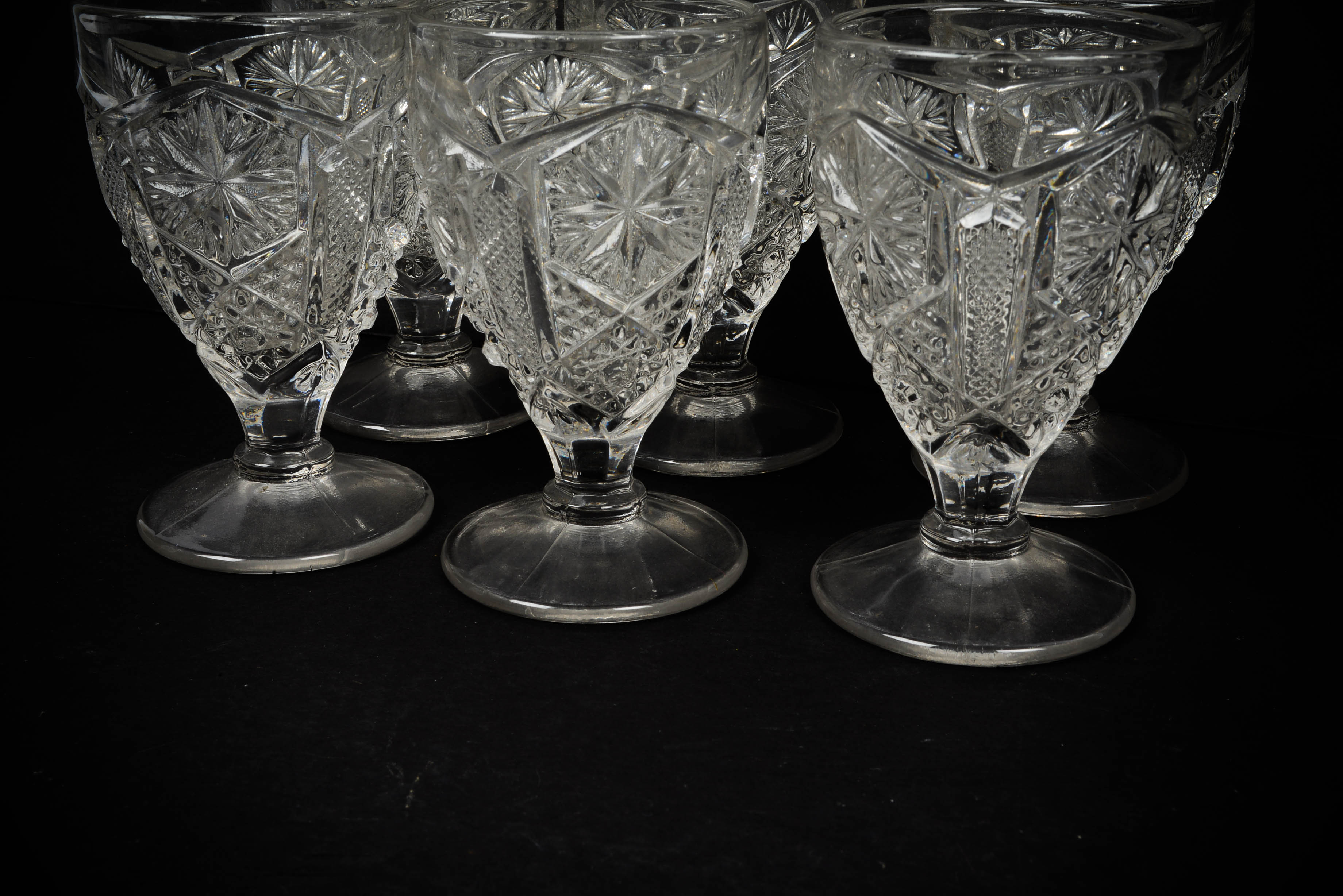 EAPG Group - Hand Cut Pitcher and Six Cordial Glasses