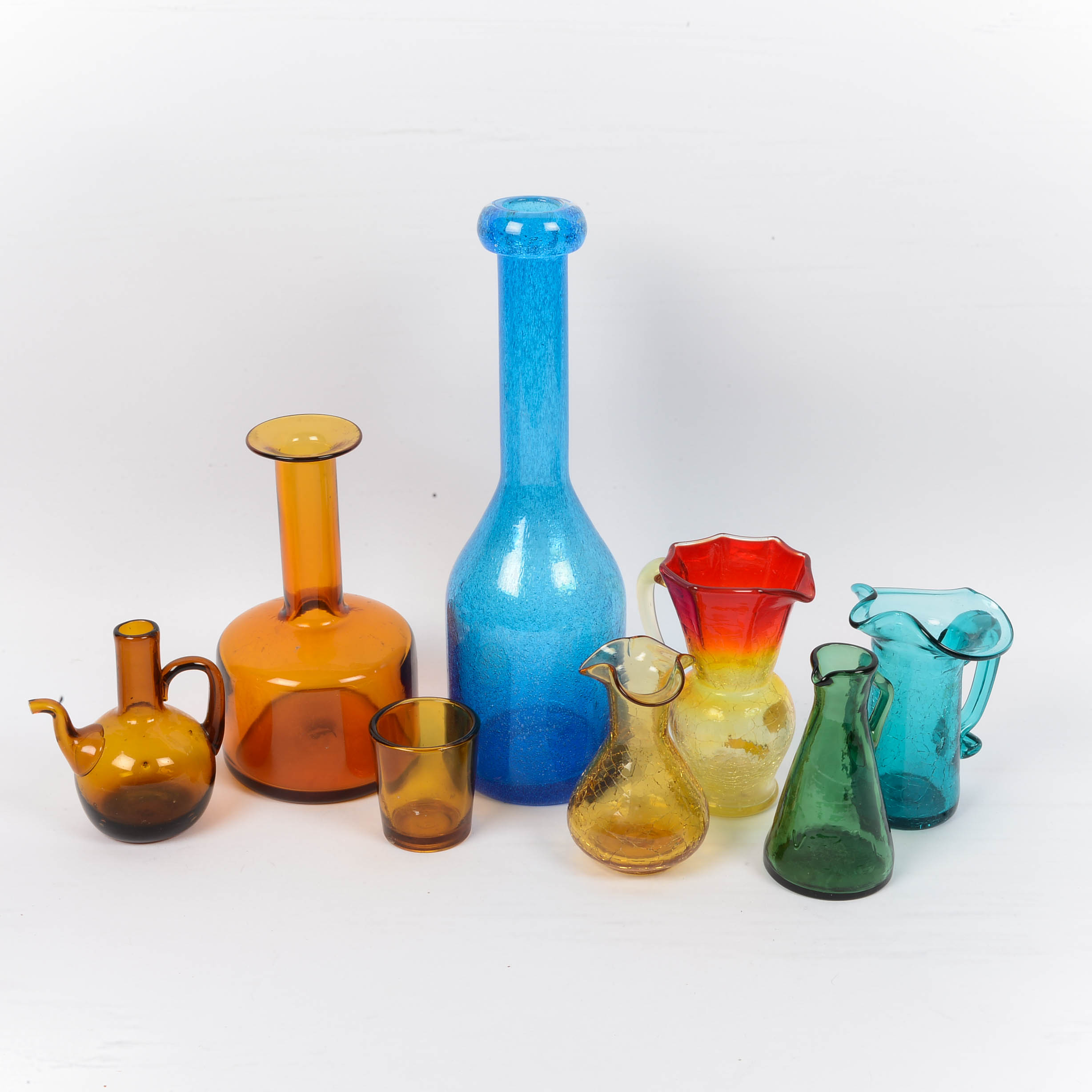 Kanawha and Other Mouth Blown Crackle Glass Group with Pontils