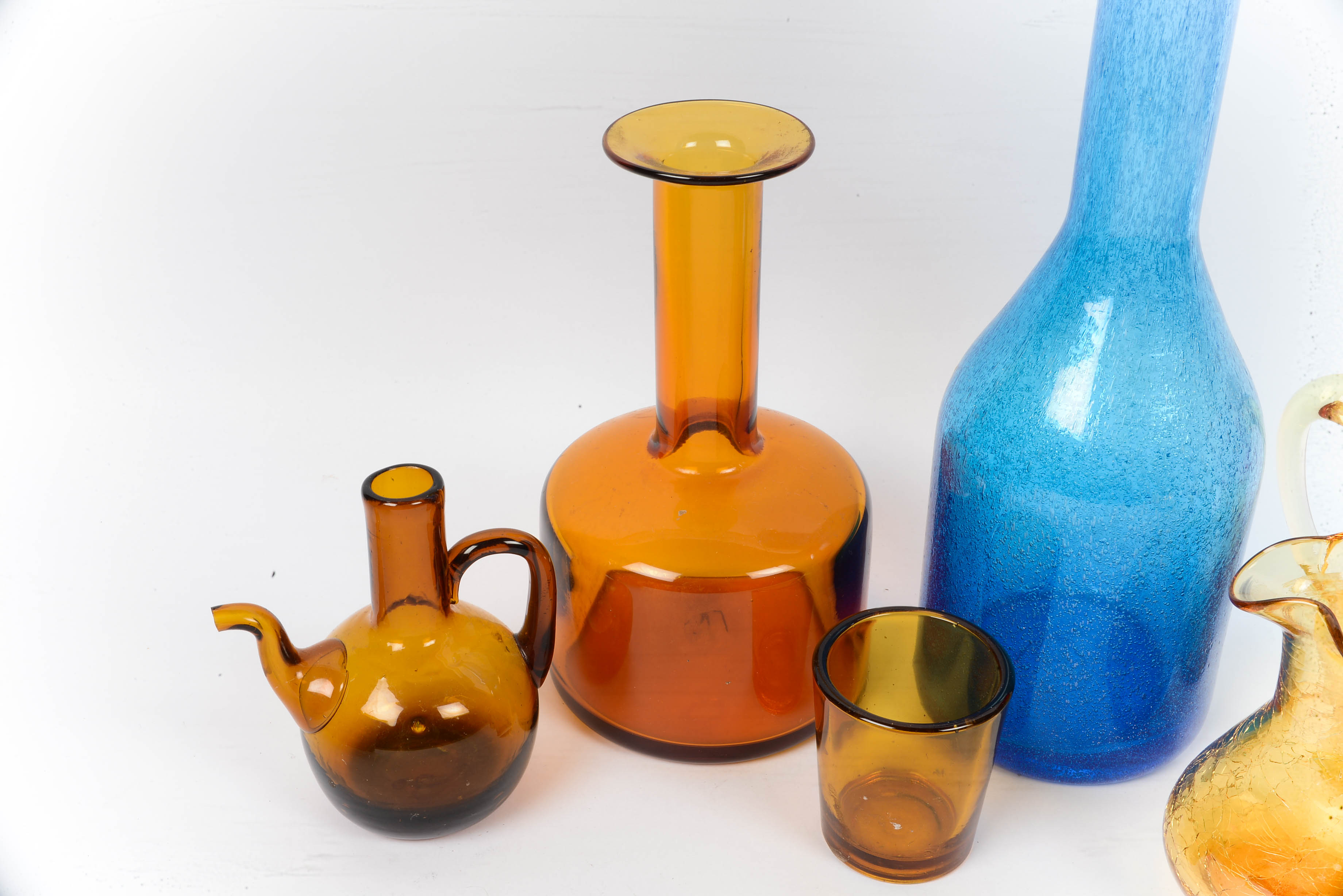 Kanawha and Other Mouth Blown Crackle Glass Group with Pontils