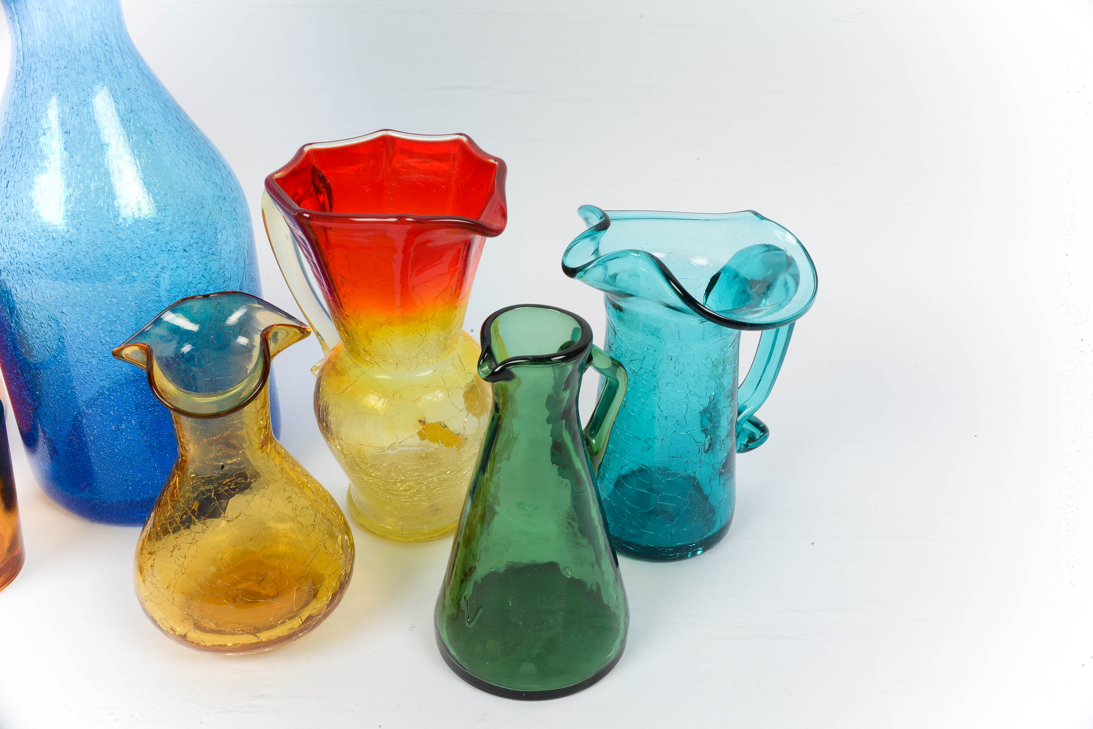 Kanawha and Other Mouth Blown Crackle Glass Group with Pontils
