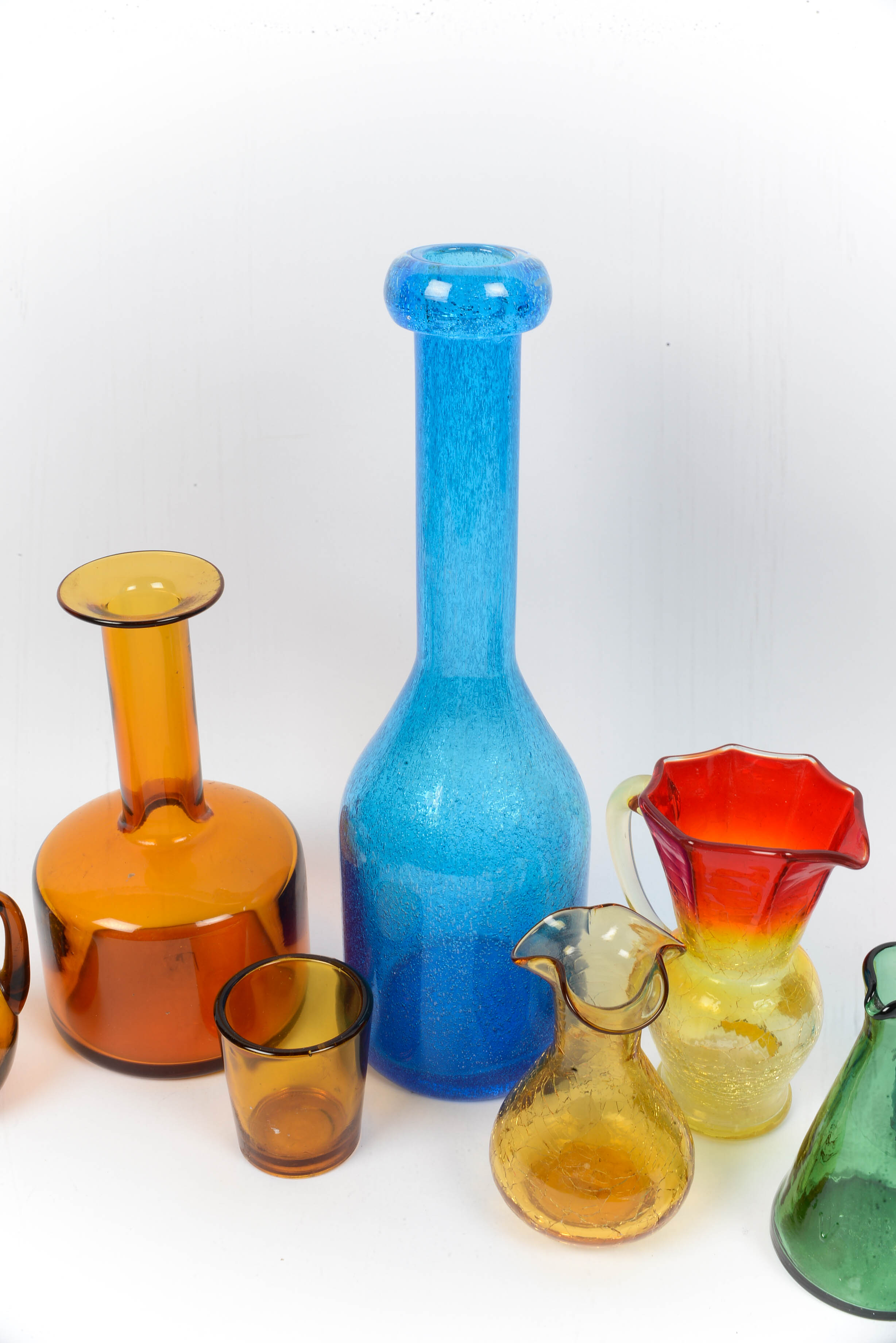 Kanawha and Other Mouth Blown Crackle Glass Group with Pontils