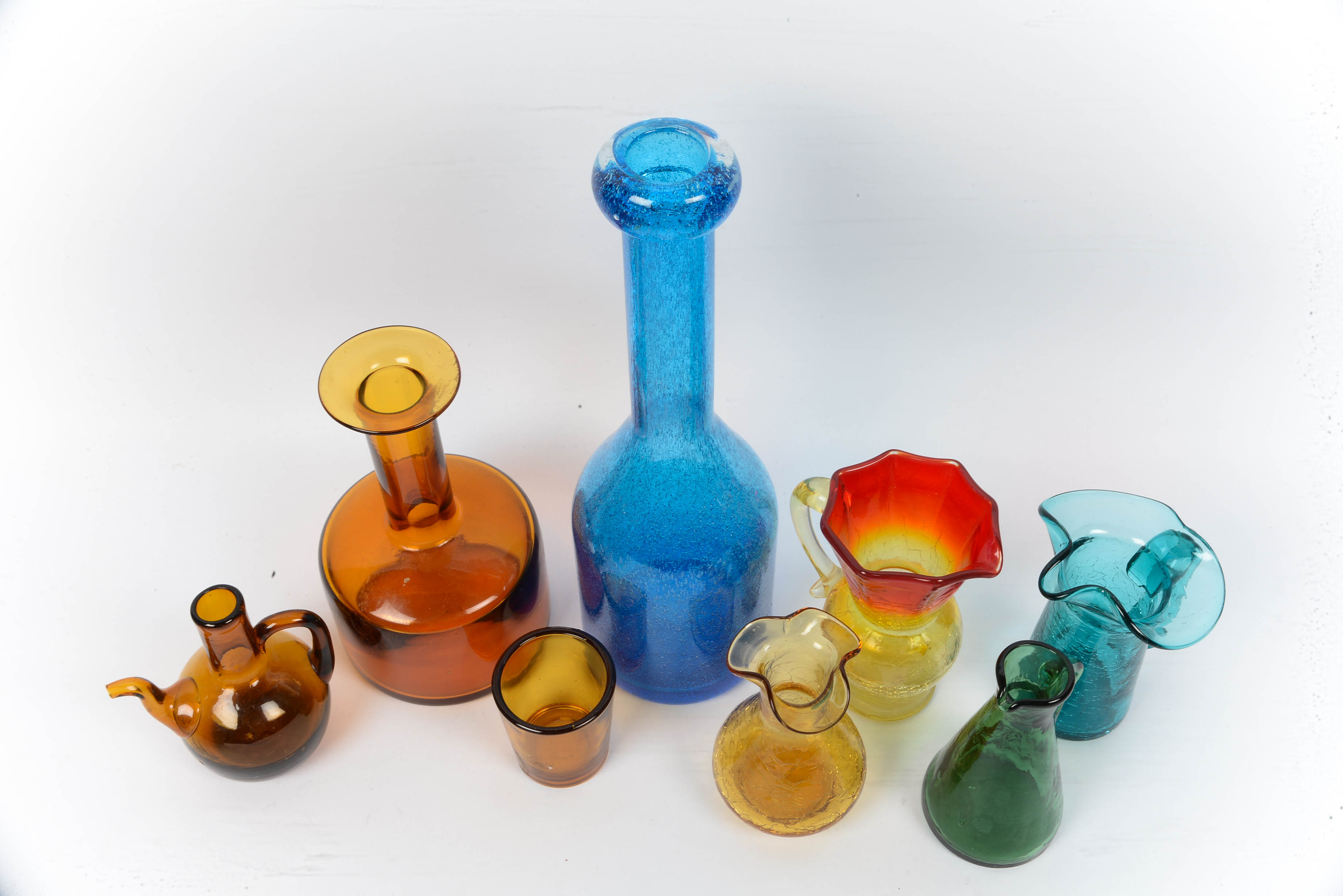 Kanawha and Other Mouth Blown Crackle Glass Group with Pontils