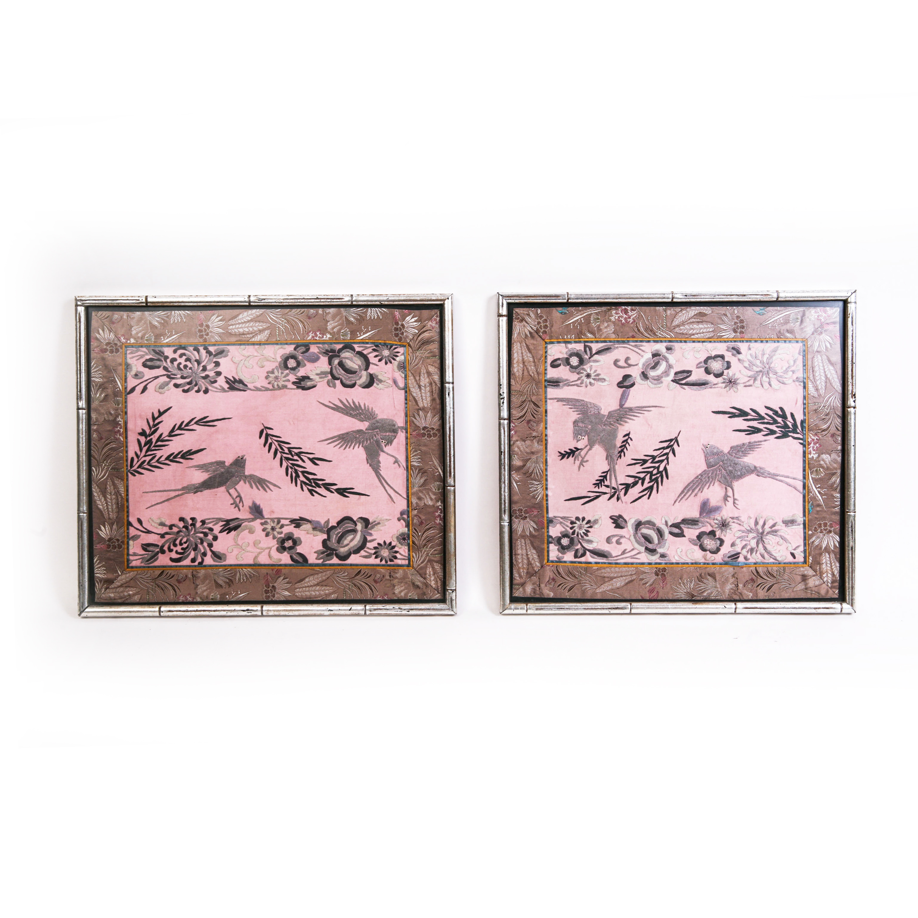 Pair of Framed Chinese Embroidered Panels