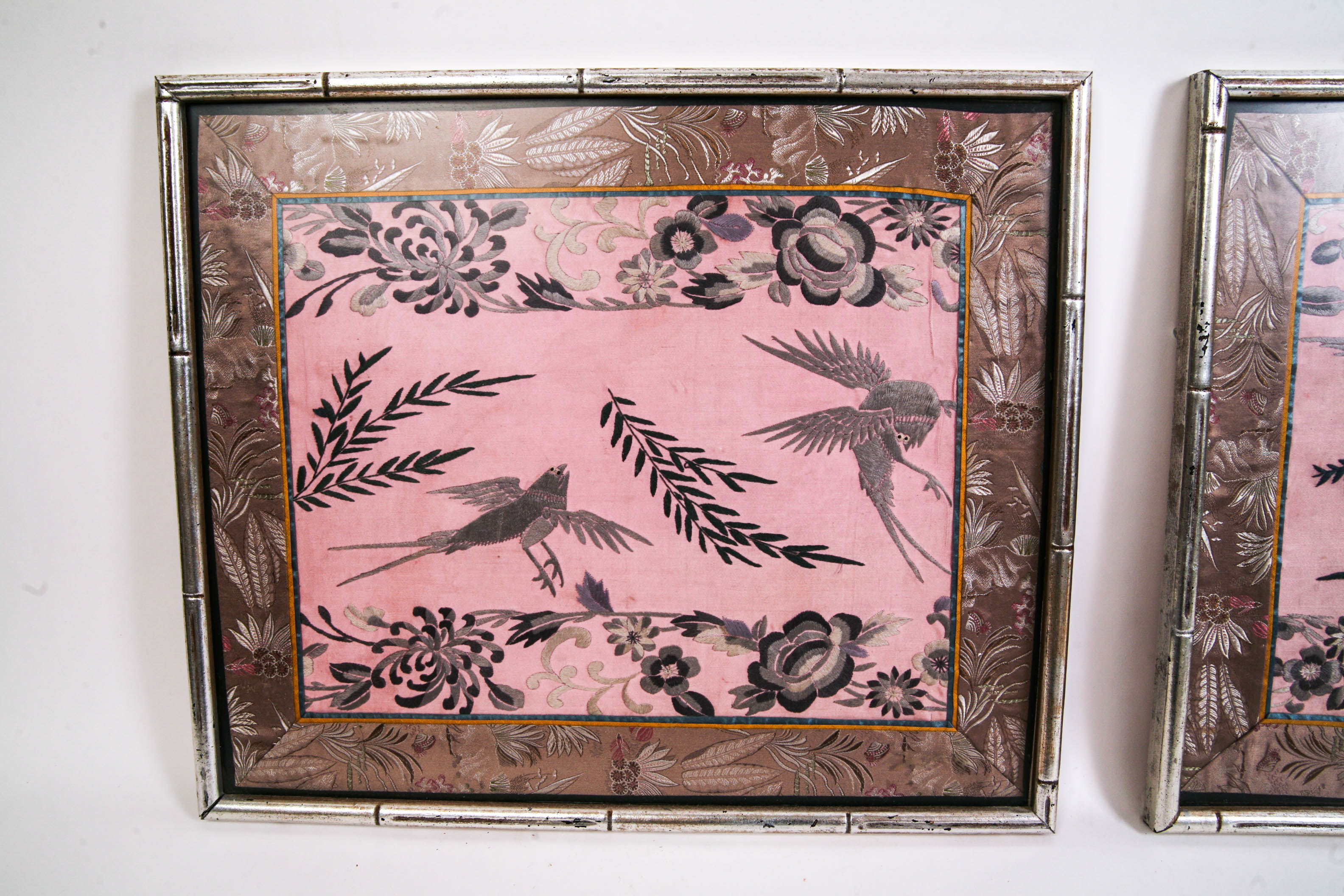 Pair of Framed Chinese Embroidered Panels