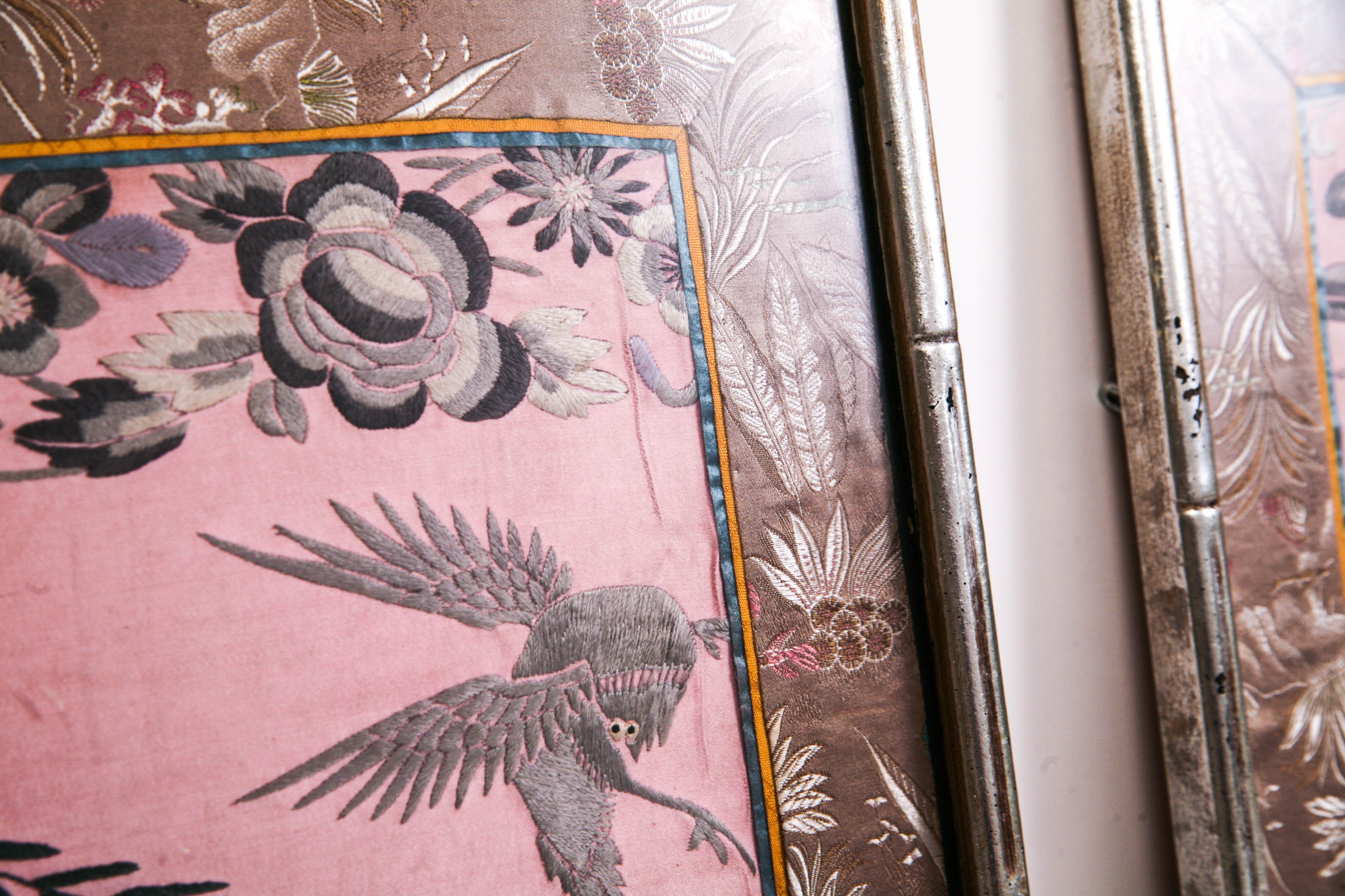 Pair of Framed Chinese Embroidered Panels