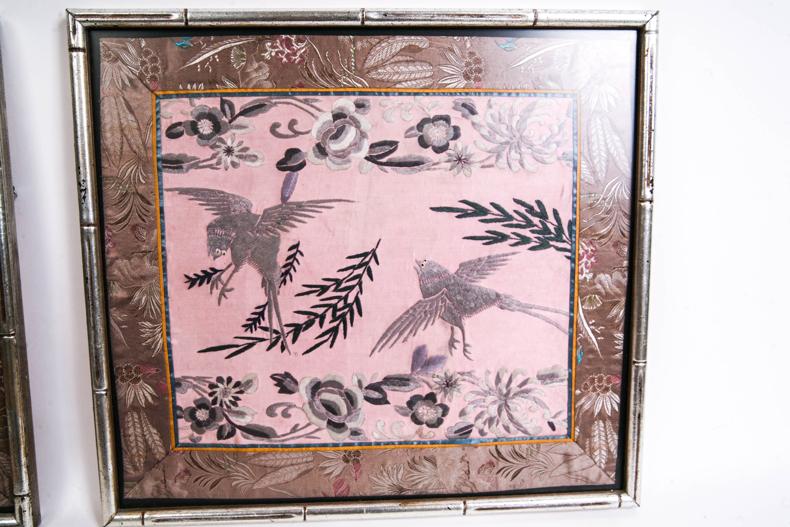 Pair of Framed Chinese Embroidered Panels
